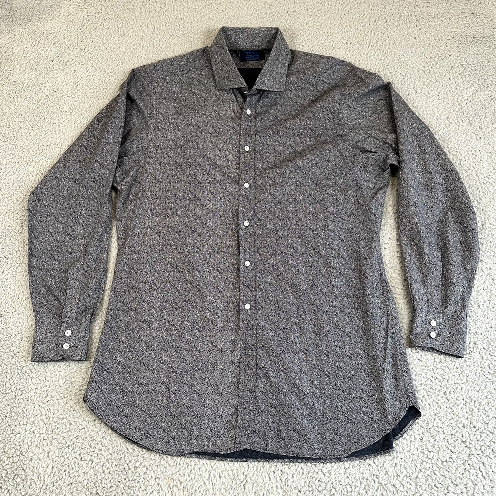 Hilditch‎ & Key Dress Shirt Men's 17 Blue Paisley Button Up Cotton Classiccore